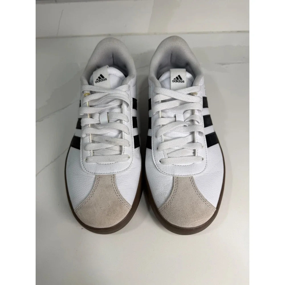 Adidas VL Court 3.0 Womens 8 White Black Gum Leather Sneakers ID8797 Casual
